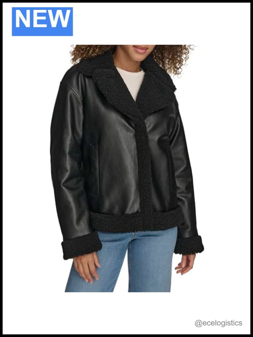 Faux Leather Sherpa Lined Moto Jacket with Welt Pockets